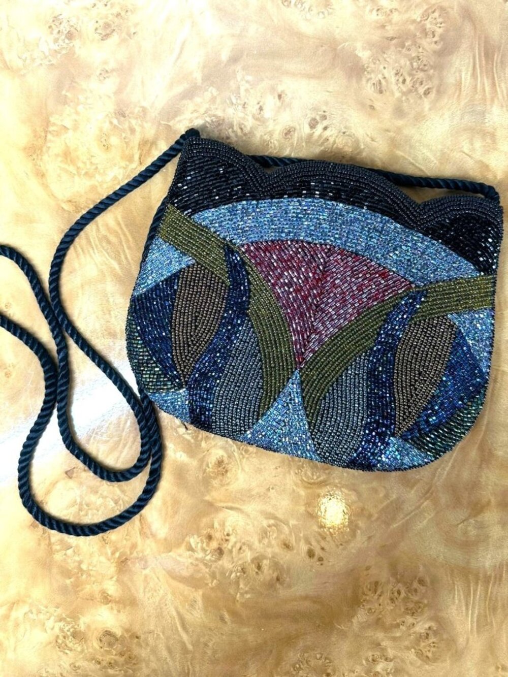 Vtg ADG Beaded Shoulder Bag Art Deco Geometric Tulip Multicolor Evening Purse
